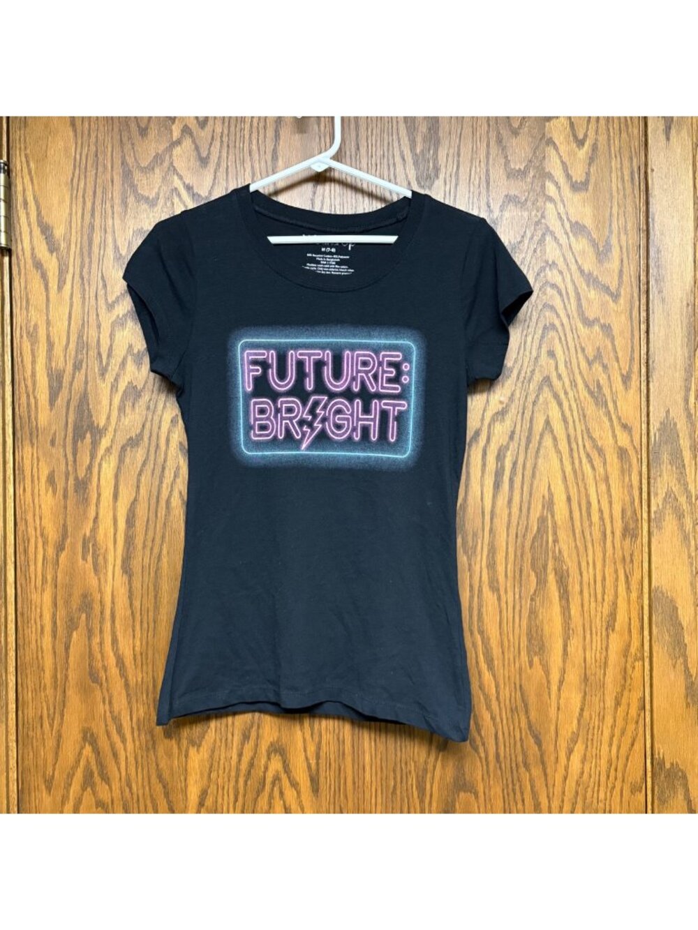 Future Bright Neon Print T-Shirt Juniors Medium 7-9 Black Graphic Tee Wound Up